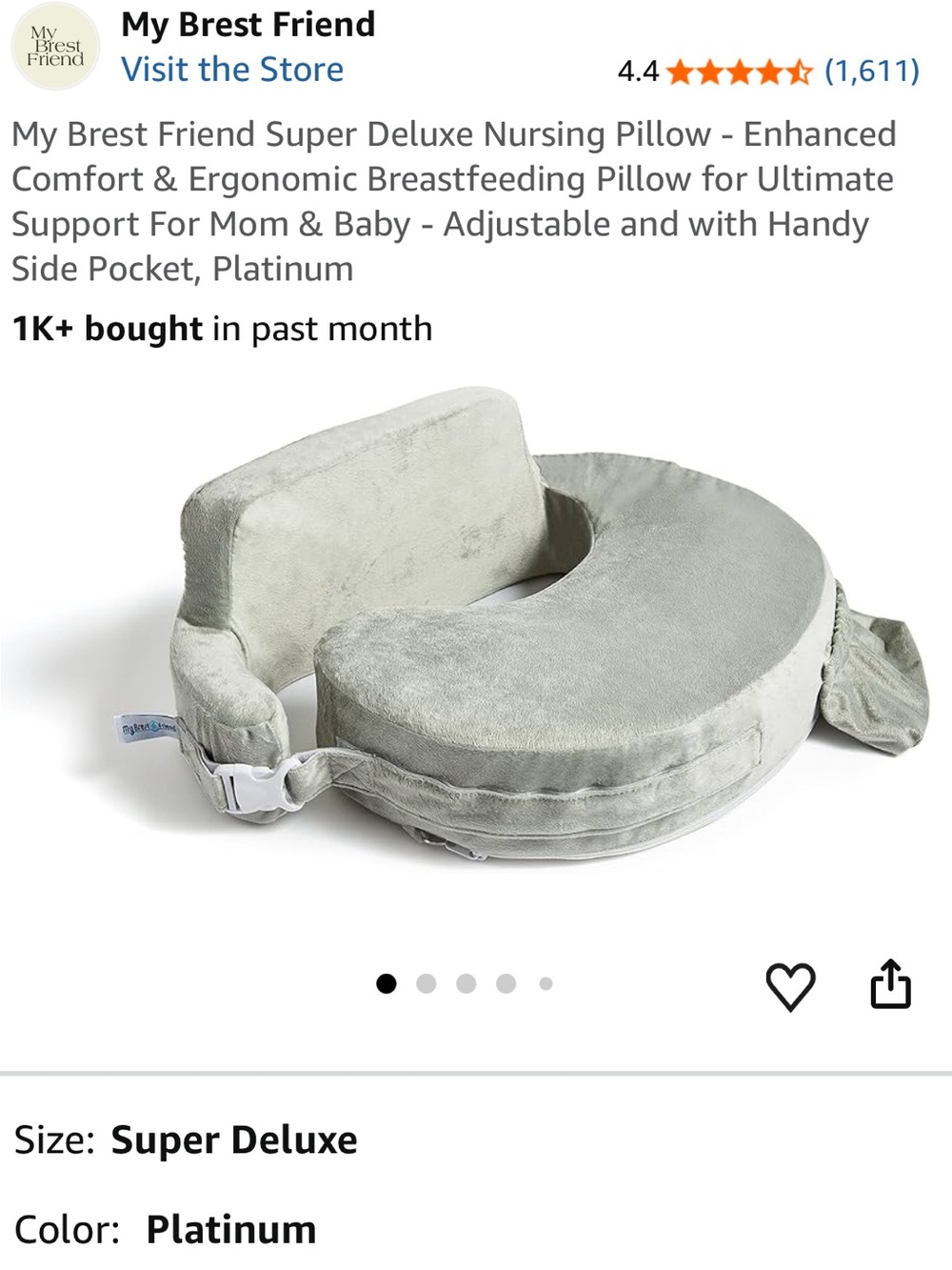 My Brest Friend Super Deluxe Nursing Pillow in Platinum